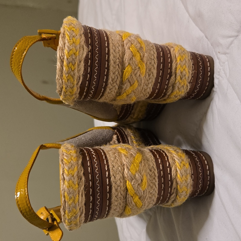 Tory Burch Yellow and Cream Wedges with Espadrille Detail - Picture 6 of 8